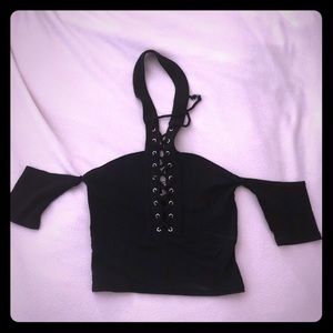 LF Lace Up Off Shoulder Crop Top